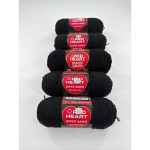 Red Heart Super Saver Yarn Black 0312 Medium Worsted 7oz 5 Skeins Lot